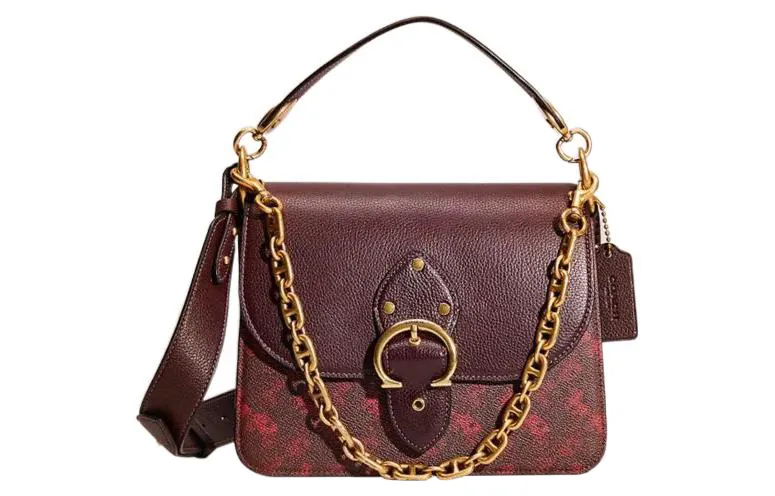 COACH Beat Leather Small Square Bag, Shoulder Bag, Crossbody Bag, Handbag Small Women's Burgundy