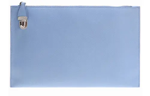 PRADA Saffiano Cow Leather Clutch Women's Light Blue