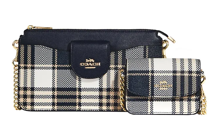 COACH POPPY Coated Canvas With Smooth Leather Crossbody Bags Small Women's Midnight Blue & Gold