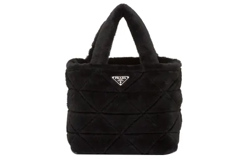 PRADA Shearling Tote Bag, Shopping Bag, Handbag Regular Women's Black