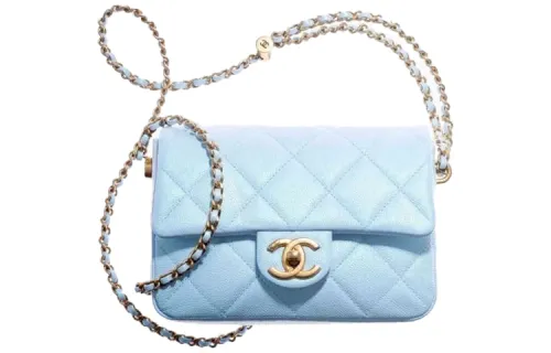 CHANEL Calfskin, Polarized Blue Purple Shoulder Bag, Crossbody Bag Women's Babybule Sky Blue