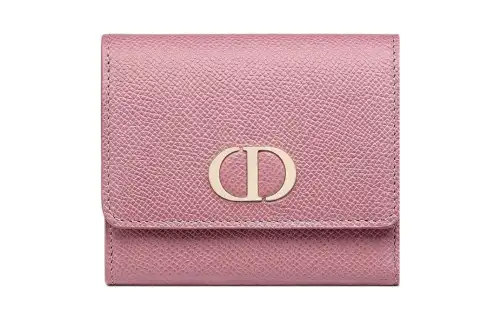 DIOR 30 Montaigne Foldable Grain Calfskin Wallet, Card Holder Women's Pastel Pink