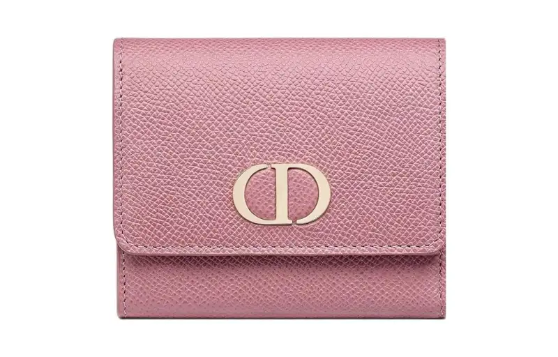 DIOR 30 Montaigne Foldable Grain Calfskin Wallet, Card Holder Women's Pastel Pink