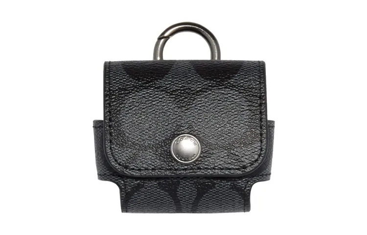 COACH Coated Canvas With Cow Leather Earplug Case And Earphone Case Mini Unisex Black