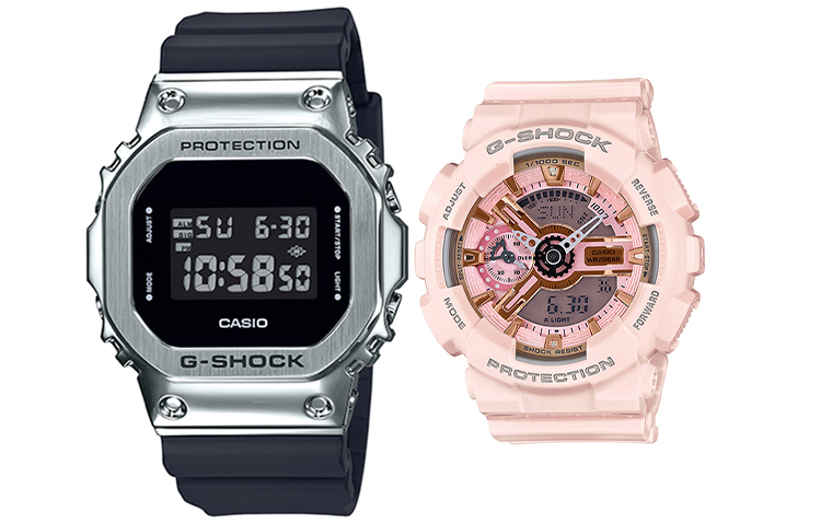 CASIO Casio watch series-GM&GMA cherry blossom pink waterproof movement classic metal small square quartz movement Japanese and Korean watch men and women same style black dial GM-5600-1+GMA-S110MP-4A1ER