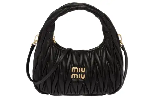 MIU MIU Soft Sheepskin Hobo Bag, Shoulder Bag, Crossbody, One Shoulder Handbag Women's Black