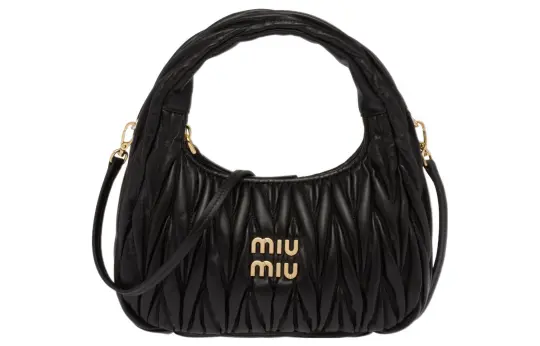 MIU MIU Soft Sheepskin Hobo Bag, Shoulder Bag, Crossbody, One Shoulder Handbag Women's Black