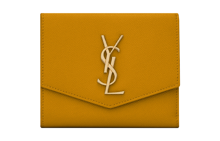 SAINT LAURENT UPTOWN Cow Leather Wallet Small Women's Touch Me Not Yellow