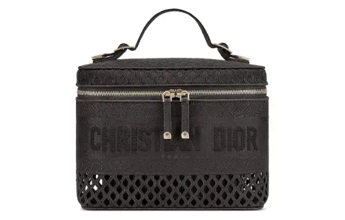 DIOR DiorTravel Fabric Embroidery Logo Toiletry Bag Travel Storage Bag Handbag Makeup Bag Women's Black