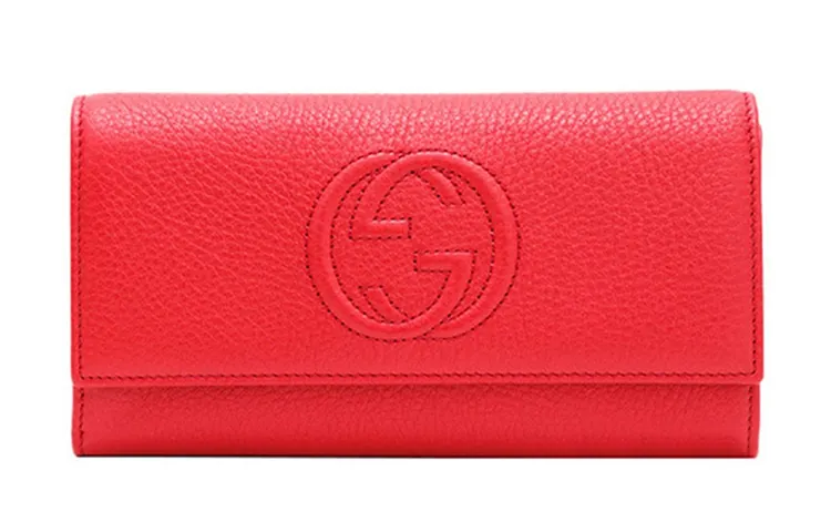 GUCCI Soho Cow Leather Long Flap Wallet Women's Red
