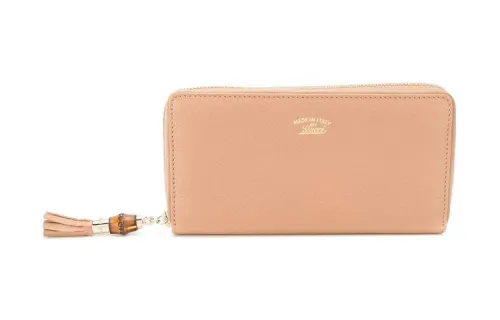 GUCCI Litchi Grain Cow Leather Wallet Women's Nude