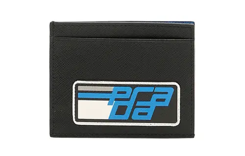 PRADA Cow Leather Card Holder Unisex Black/Blue