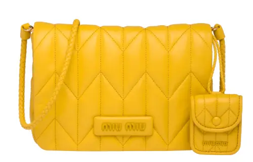 MIU MIU Leather Shoulder Bag Women's Sunlight Yellow