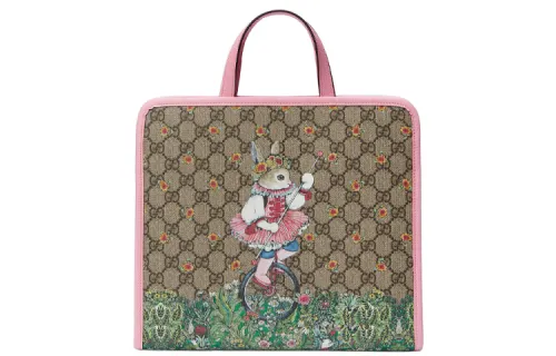 GUCCI Canvas Tote Bag, Shopping Bag, Shoulder Bag, Crossbody Bag, Handbag, Kids' Bag Kids' Ebony/Pink
