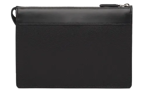 PRADA Inside Slip Pocket Calfskin Clutch Men's Black