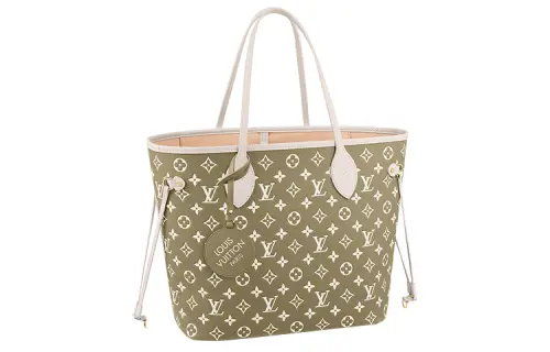 LOUIS VUITTON Neverfull Mm Khaki Green/Beige/Cream
