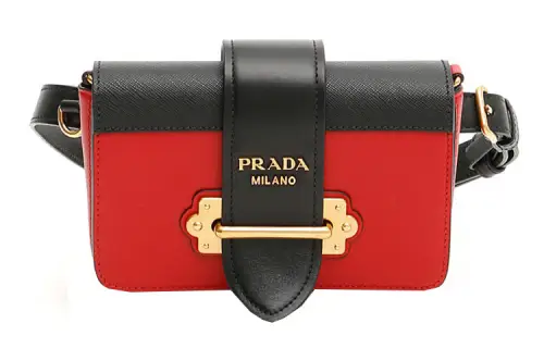 PRADA Cahier Leather Fanny Pack Women's Black Red Multicolor