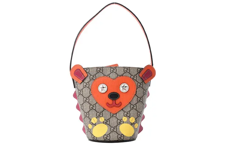 GUCCI Canvas With Leather Bucket Bag Handbag Women's Ebony/Orange