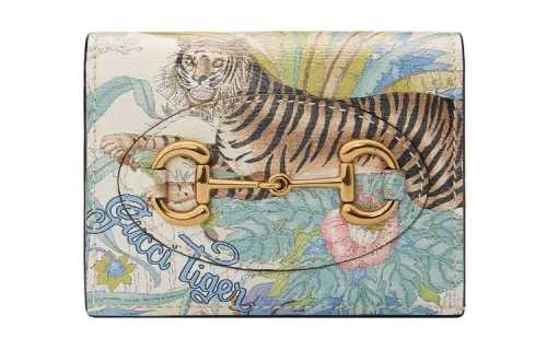 GUCCI Leather Card Holder, Wallet Women's White/Multicolor