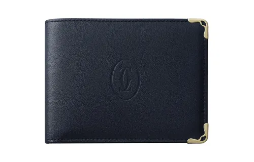 CARTIER Must De Cartier Cow Leather Wallet Men's Midnight Blue