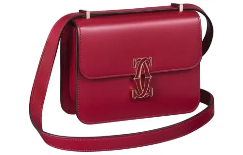 CARTIER Double C Cow Leather Nano Shoulder Bag, Crossbody Bag Women's Cherry Red
