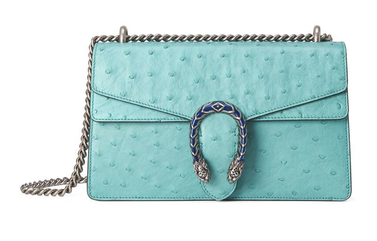 GUCCI Dionysus Ostrich Leather Crossbody Bag, Shoulder Bag Small Women's Blue