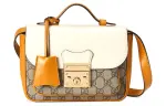 GUCCI Padlock Canvas With Leather Messenger Bag, Handbag, Shoulder Bag, Crossbody Bag Mini Unisex Ebony/Orange/White
