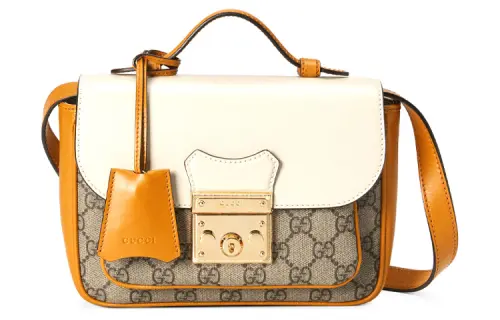 GUCCI Padlock Canvas With Leather Messenger Bag, Handbag, Shoulder Bag, Crossbody Bag Mini Unisex Ebony/Orange/White