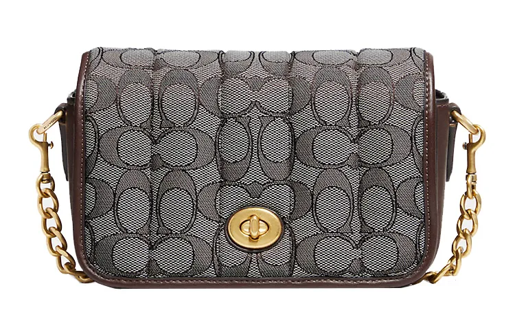 COACH Dinky Canvas With Leather Crossbody Bags Small Women's Coffee Brown