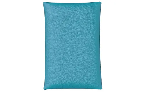 HERMES Calvi Series Madame Calf Leather 4 Card Slots Silver Buckle Handheld Card Holder Women's Northern Blue