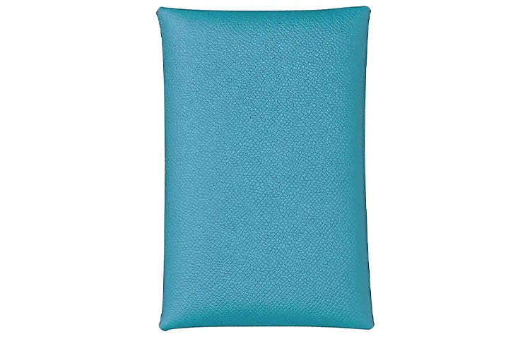 HERMES Calvi Series Madame Calf Leather 4 Card Slots Silver Buckle Handheld Card Holder Women's Northern Blue