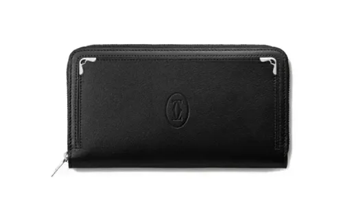 CARTIER Cow Leather Wallet Card Holder Men's Black