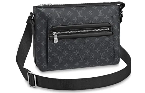 LOUIS VUITTON Coated Canvas With Leather Trim Messenger Bag, Crossbody Bag, Shoulder Bag Men's Black