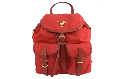 PRADA Cow Leather Parachute Bag Handheld Backpack Women's Red