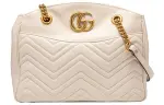 GUCCI GG Marmont Cow Leather One Shoulder Handbag Women's White