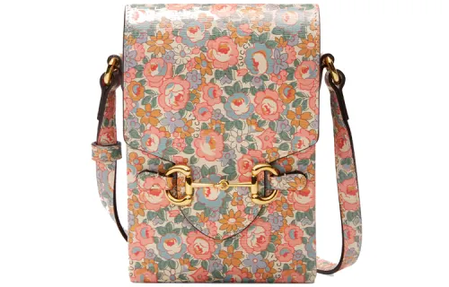 GUCCI Liberty Collaboration Leather Cell Phone Pouch, Shoulder Bag, Crossbody Bag Mini Women's Light Pink/Multicolor