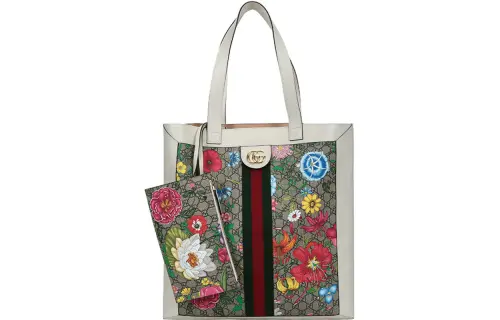 GUCCI Canvas With Leather Tote Bag, Shopping Bag, Combo Bag, One Shoulder Handbag Large Women's Multicolor