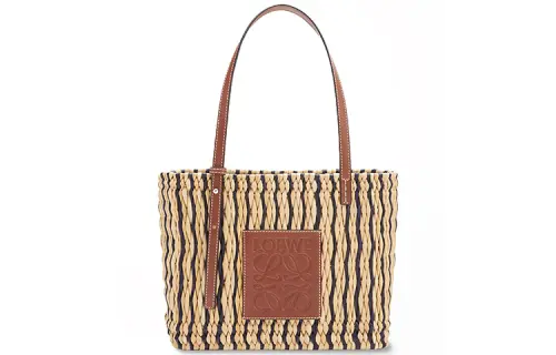 LOEWE Square Basket Raffia Fiber Vacation Bag, Handbag, Shoulder Bag Small Women's Brown