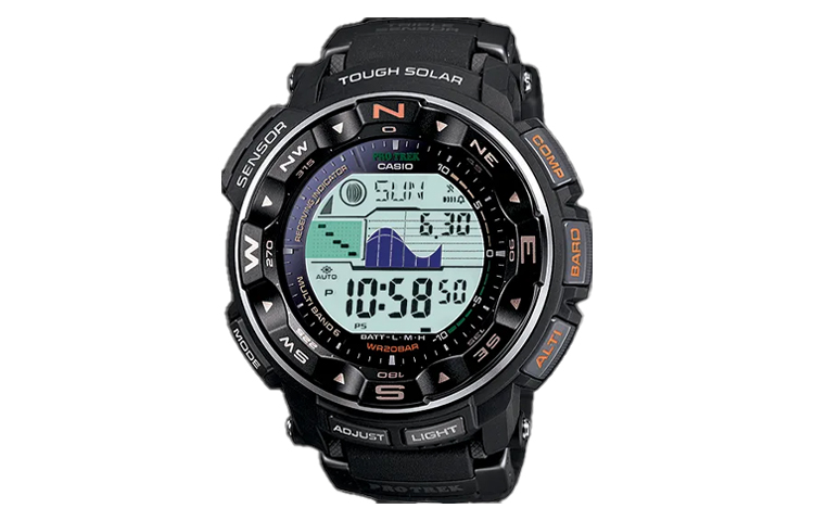 CASIO Casio, thermometer, sports quartz bracelet solar-powered, watch strap, men's watch, black dial, with LED display, quartz mechanism, Japanese and Korean