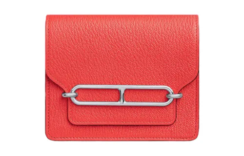HERMES Roulis Goatskin Pig Nose Wallet Women's Texas Rose Pink