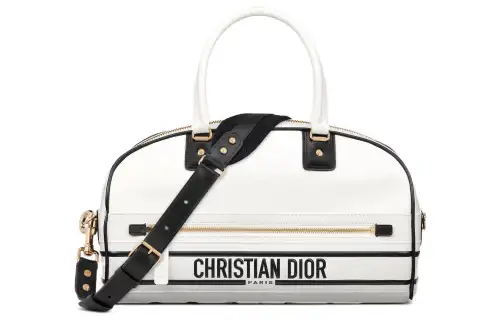 DIOR Zip Closure Smooth Cow Leather Bowling Bag, Handbag Medium Women's White