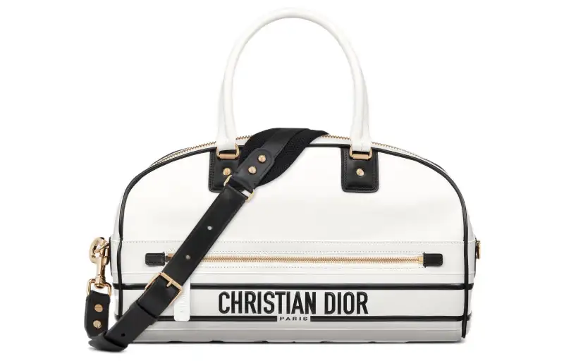 DIOR Zip Closure Smooth Cow Leather Bowling Bag, Handbag Medium Women's White
