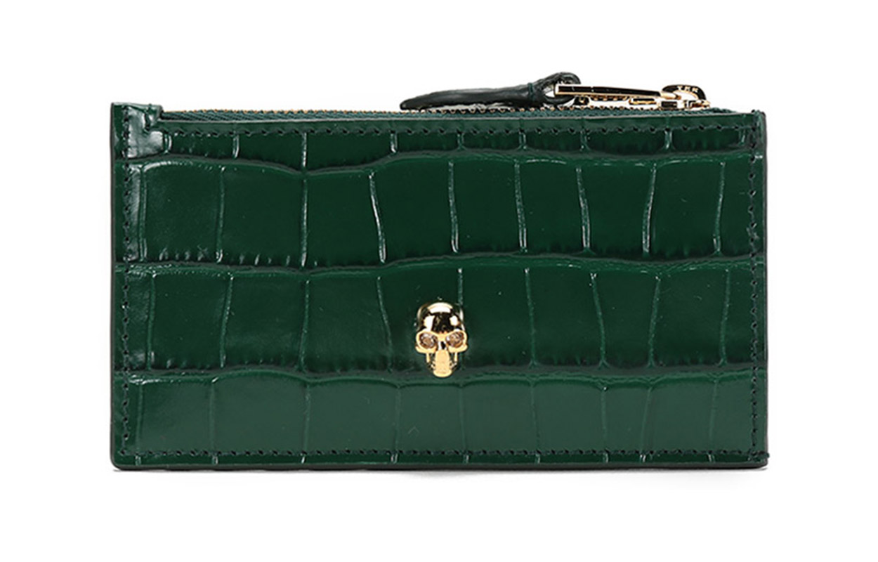 Женский кошелек Alexander McQueen Skull Cardholder (зеленый)