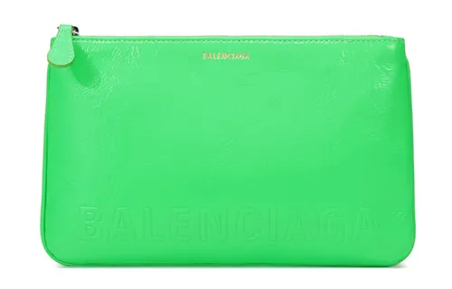 Balenciaga Cow Leather Clutch Regular Women's Neon Green