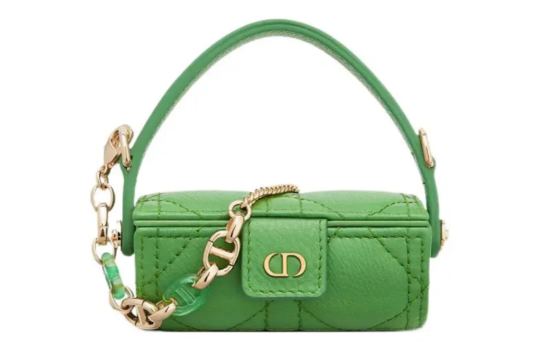 DIOR Caro Grain Cow Leather Wicker Pattern Handbag, Crossbody Bag, Makeup Bag Women's Bright Green