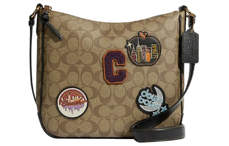 COACH Ellie Coated Canvas With Pebbled Leather Crossbody Bags Medium Women's Khaki