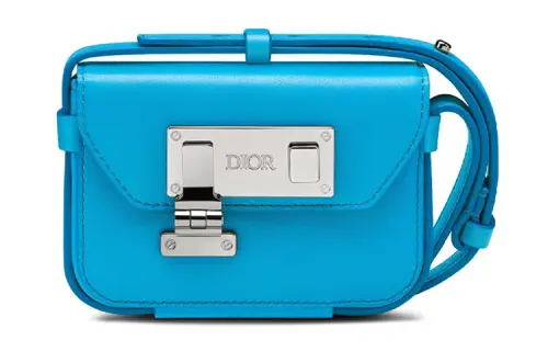 DIOR Lock Adjustable Strap Smooth Cow Leather Clutch, Shoulder Bag, Crossbody Bag Extra Small Men's Blue