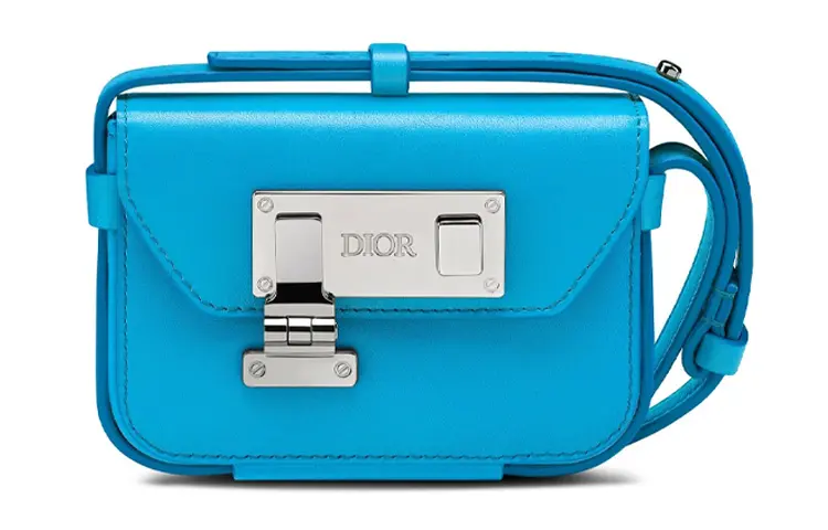 DIOR Lock Adjustable Strap Smooth Cow Leather Clutch, Shoulder Bag, Crossbody Bag Extra Small Men's Blue