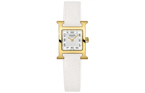 HERMES Heure H Wrist Watches Quartz Movement Leather Strap White Dial Women's Watch