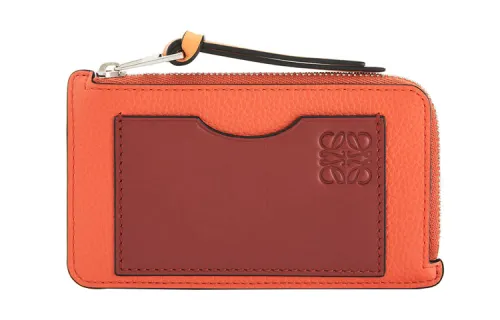 LOEWE Coin Soft Grain Cow Leather Card Holder Women's Coral/Soft Apricot